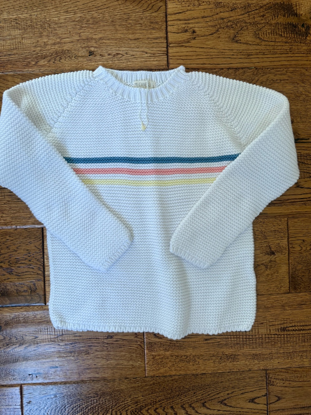 Ivory Knit Summer Sweater with Pastel Stripe Detail